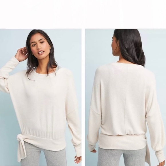 Saturday Sunday Anthropologie Payton Brushed Fleece Pink Side Tie Sweater size S - Picture 3 of 10